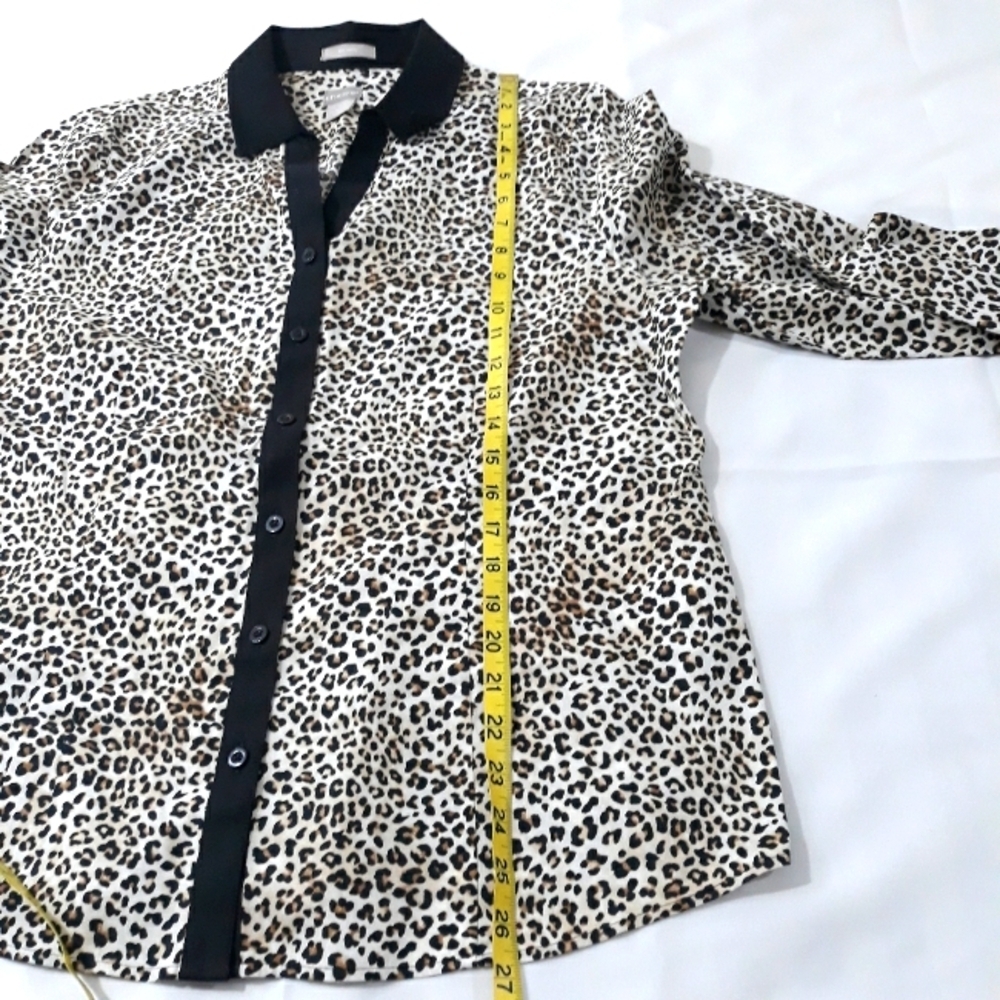 Chico's 100% Cotton Leopard Print Button-Up Shirt With Sleeves Size 2 (Large) - Picture 12 of 13